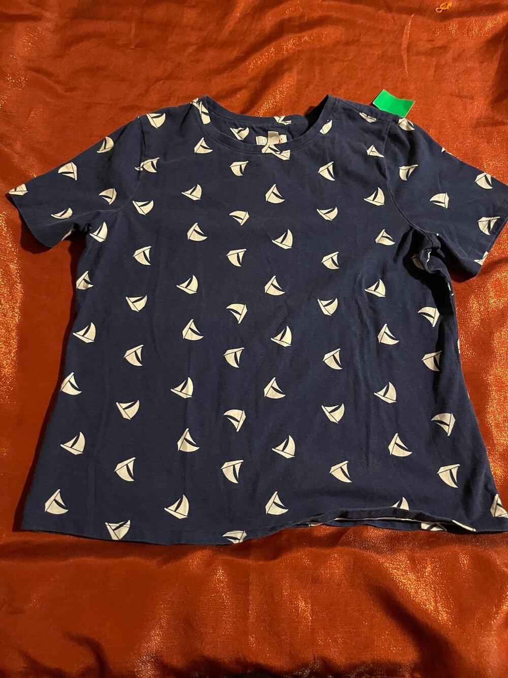 d&coShirt Mens L Navy Sailboat Print Short Sleeve Cotton Tee Crewneck Casual